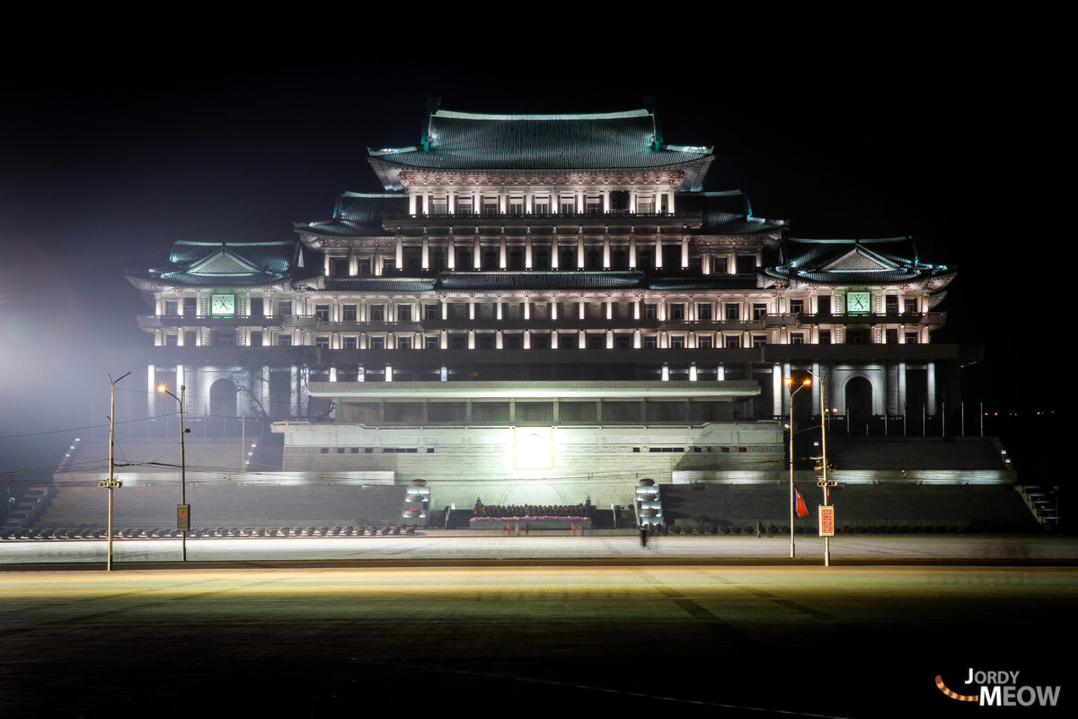 Grand People's Study House by night in Pyongyang