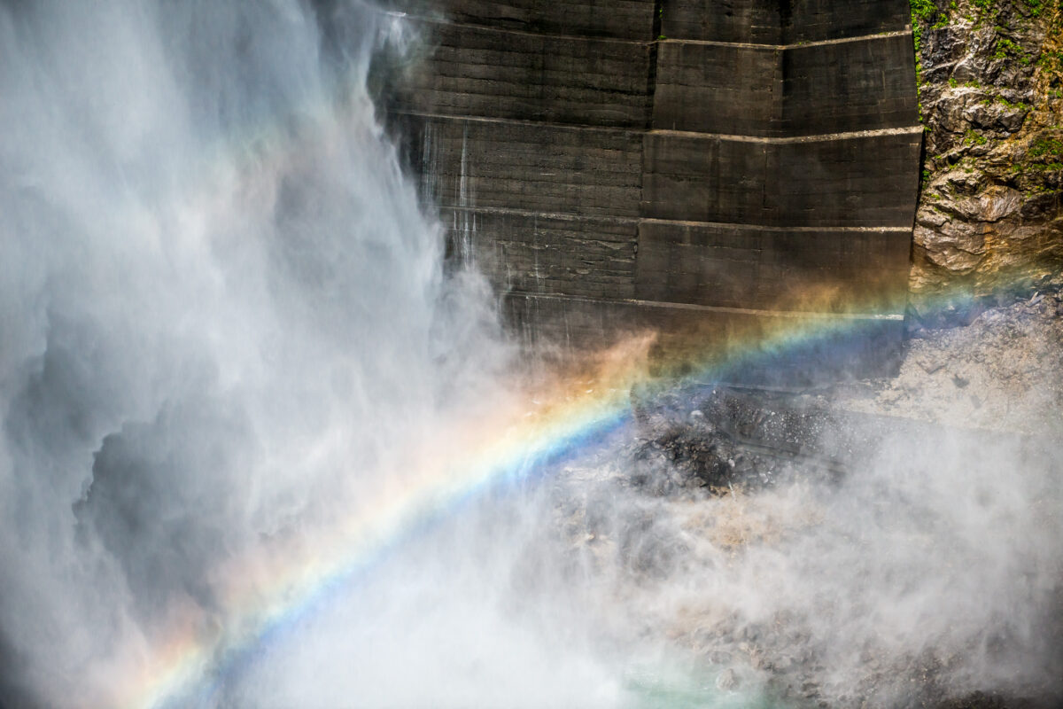 Rainbow and Ruins of the Kurobe Dam