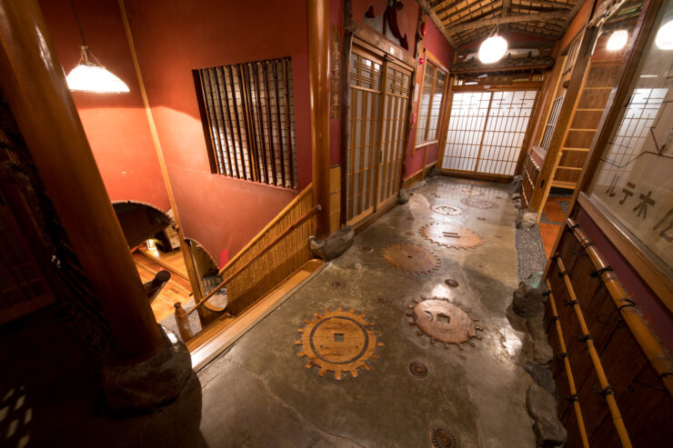 Tranquil Japanese Ryokan interior with traditional design elements and cozy ambiance.