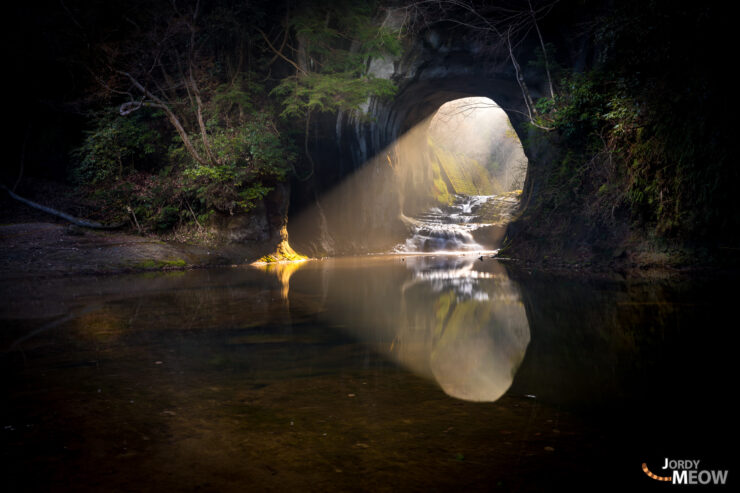Enchanting Nomizo Waterfall and Cave in Chiba, Japan: A breathtaking natural wonder.