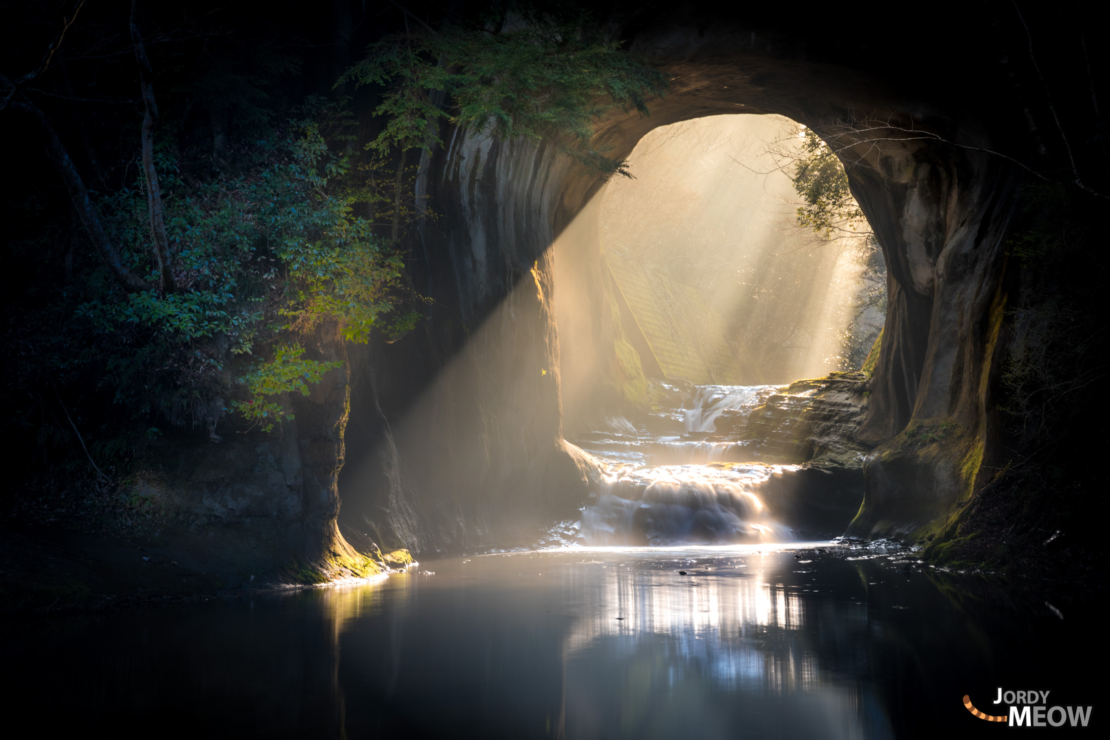 cave, chiba, japan, japanese, kanto, natural, nature, sunrise, waterfall
