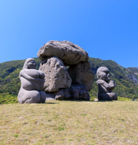 Captivating rock sculptures resembling human forms in Habushiura Natural Park.