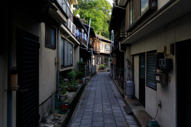 Historic Japanese alleyway in Tomonouras charming town.