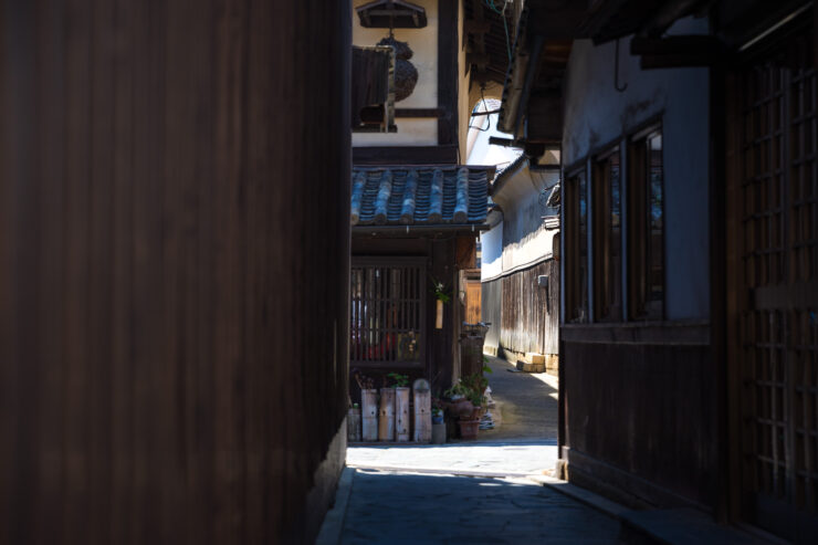 Traditional Japanese alleyway in Tomonoura port town.