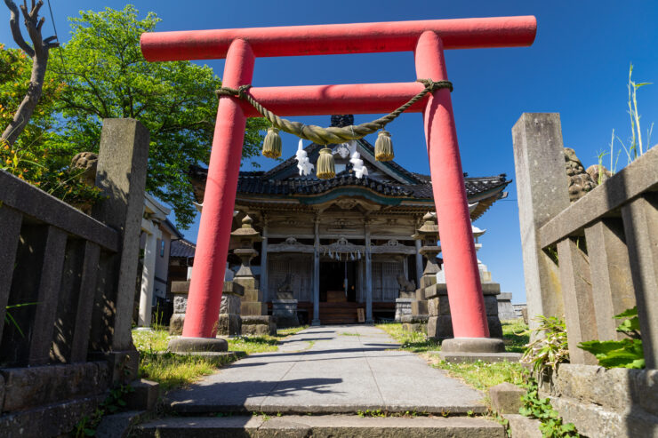 Tranquil Japanese village shrine entrance