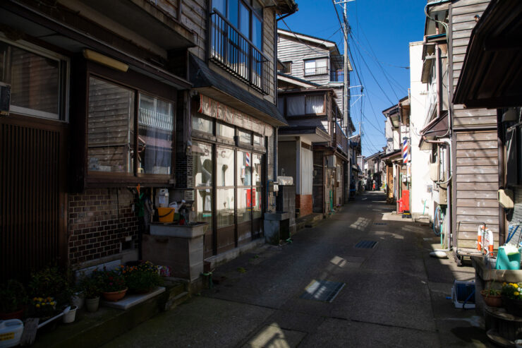 Charming Japanese alleyway with traditional wooden buildings