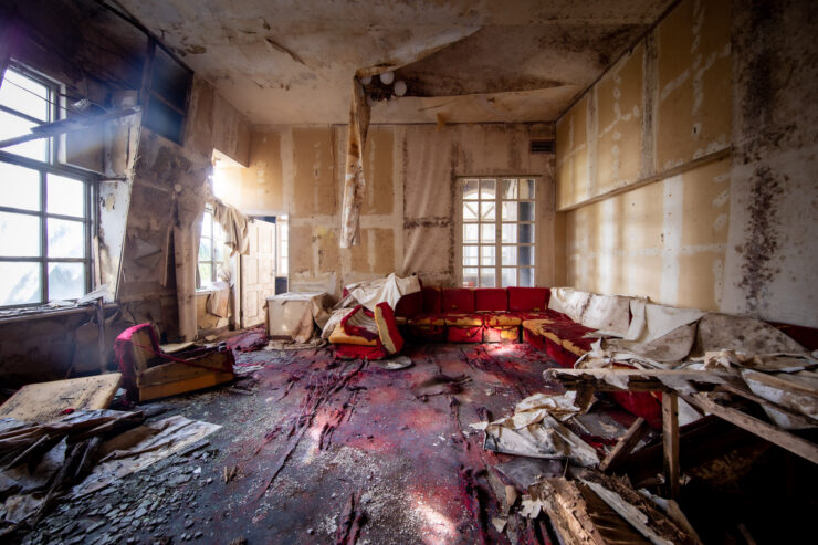 Haunting abandoned hotel interior, lost grandeur