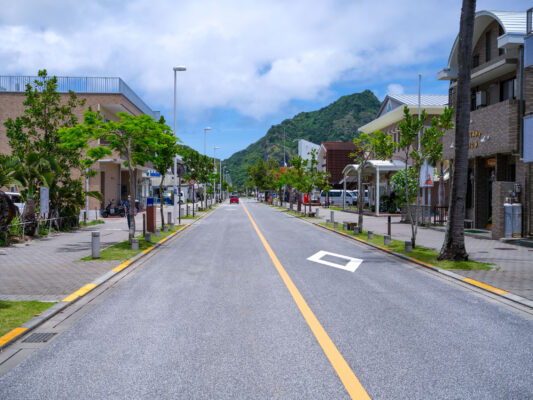 Picturesque downtown Omura coastal street view