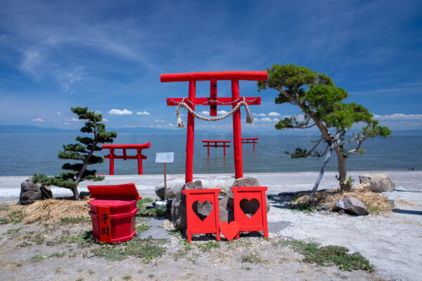 Japanese coastal scenery, torii gate shrine