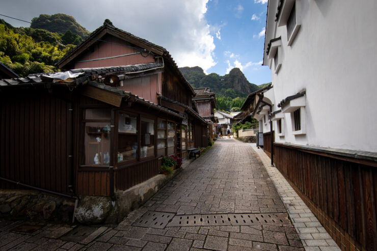 Charming historic Japanese mountain village street